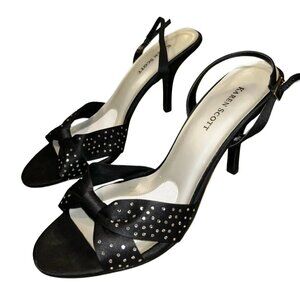 Karen Scott Y2K Black Satin Kitten Heels w/ Rhinestones & Bow Detail | Size 8